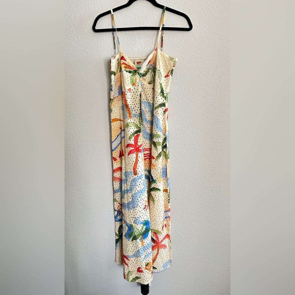 FARM Rio Cream swim suit coverup/ tunic with Tropical Print Fits med 34B-36C